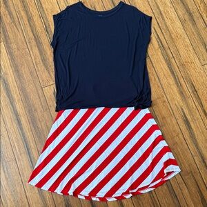 XL Loft Navy Top with GAP Red & White Diagonal Stripe Skirt Set